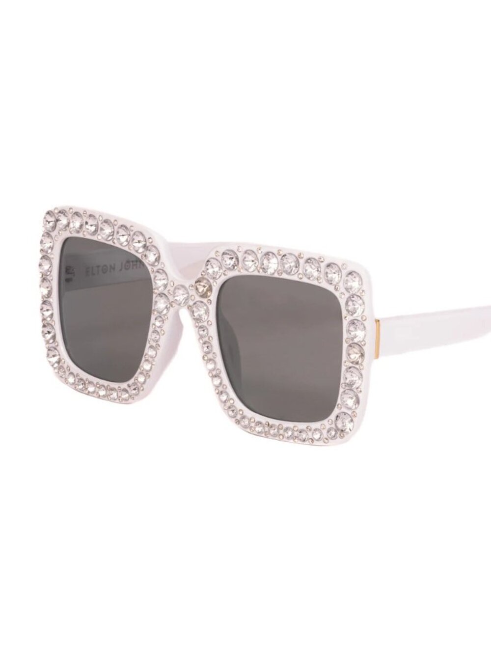 Elton John BLING2-2 WHITE Oversize Square White Frame / Smoke Lenses Sunglasses